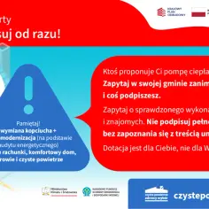 Ilustracja domu z ikoną wentylacji i znakiem ostrzegawczym.